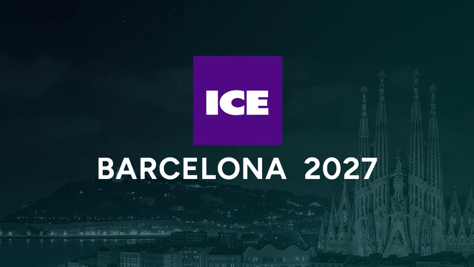 ICE Barcelona 2027 event banner featuring the ICE logo and Barcelona skyline with the Sagrada Família.